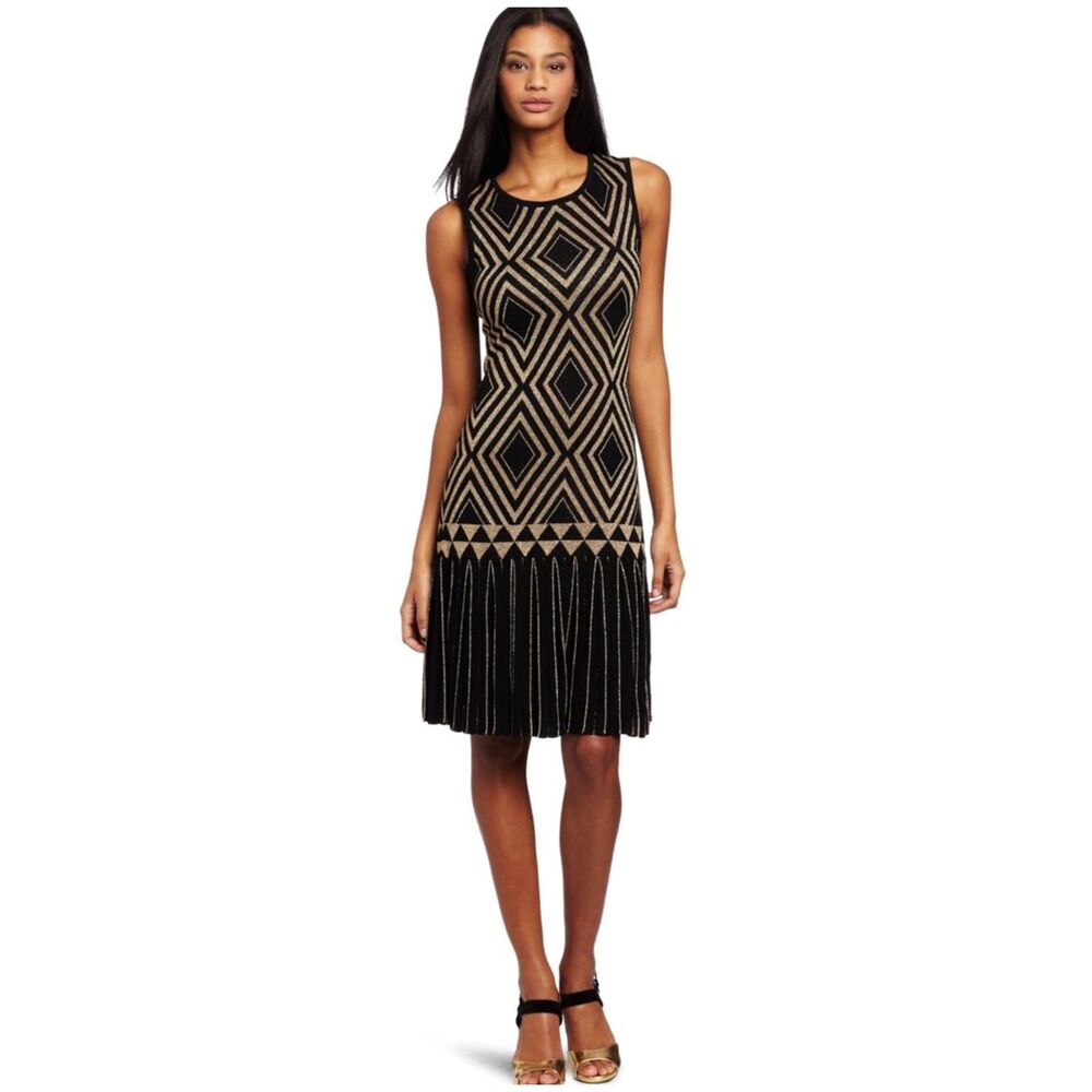 TED BAKER Balinda Jacquard Knitted Black Gold Midi Dress
